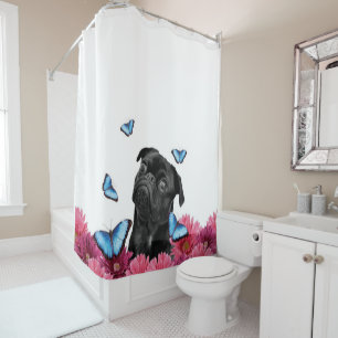 Pug Gerbera Butterflies   Cute Black Dog