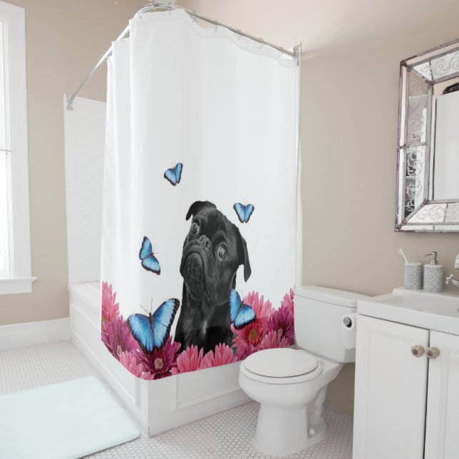 Pug Gerbera Butterflies | Cute Black Dog (In Situ)