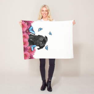 Pug Gerbera Butterflies Cute Black Dog Fleece Blanket