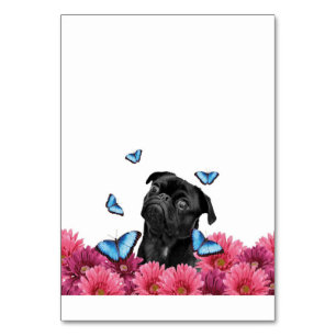 Pug Gerbera Butterflies Cute Black Dog Table Number