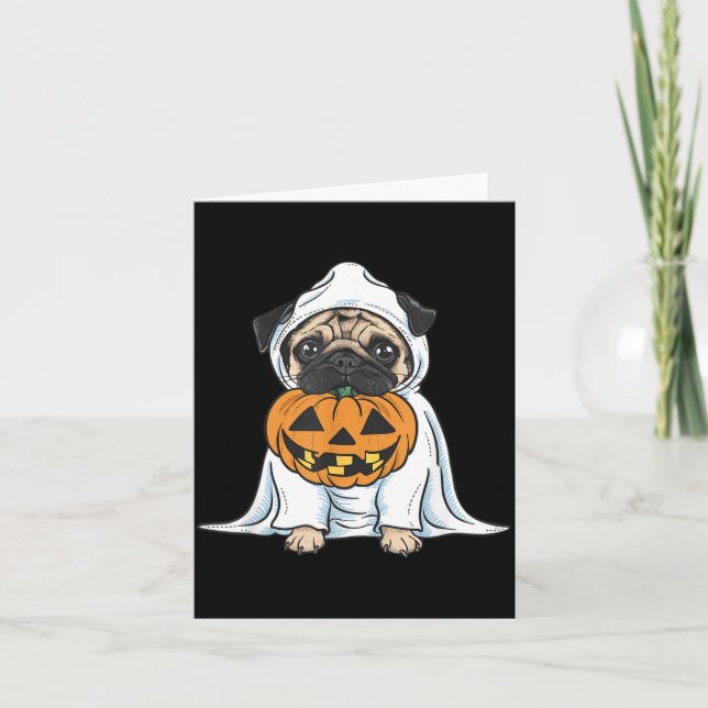 Pug Ghost Dog Halloween Card (Front)