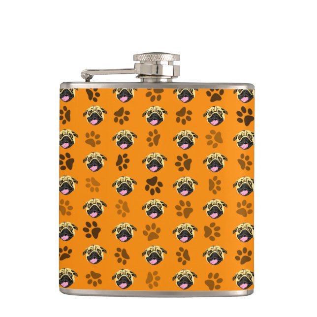 Pug Gift Orange Hip Flask (Front)