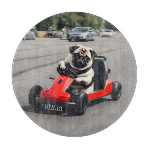 Pug go-kart racing cutting board