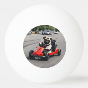 Pug go-kart racing ping pong ball