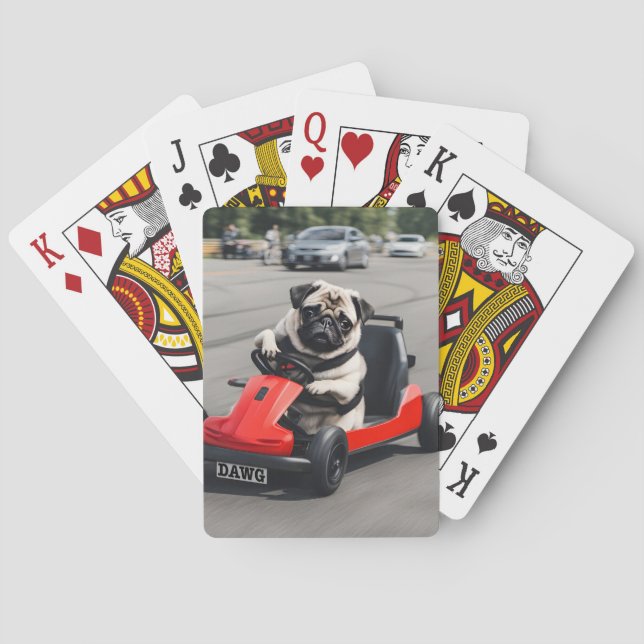 Pug go-kart racing playing cards (Back)