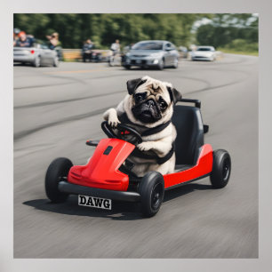 Pug go-kart racing poster