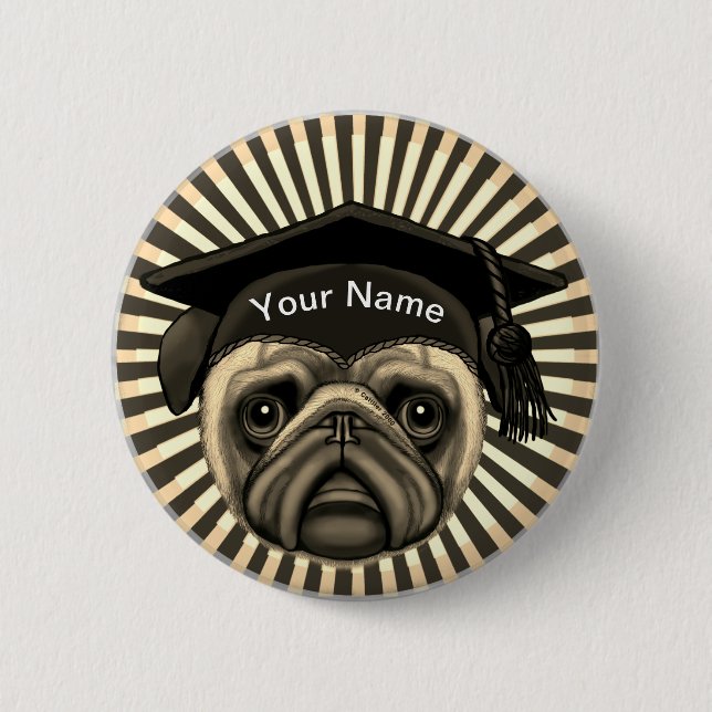 Pug Grad   2 Inch Round Button (Front)
