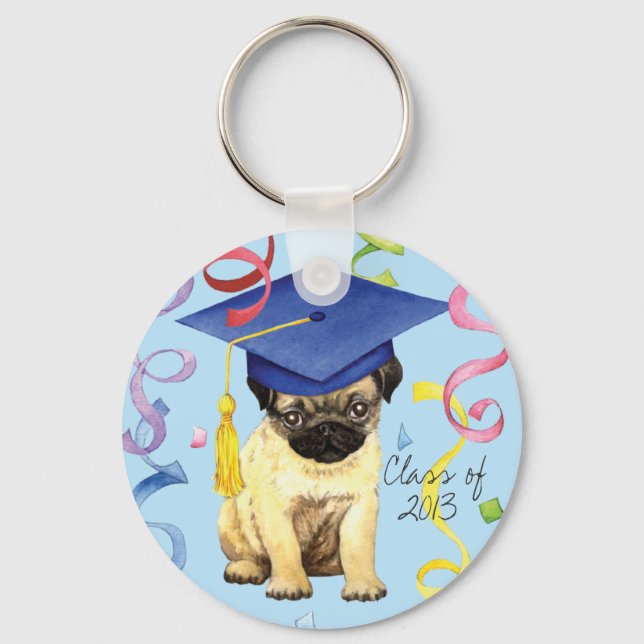 Pug Graduate Keychain (Front)