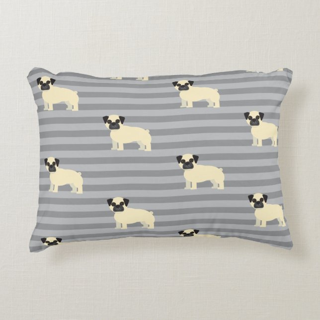 Pug Gray Lined Accent Pillow (Front)