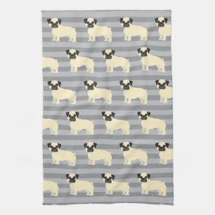 Pug Gray Lined Kitchen Towel