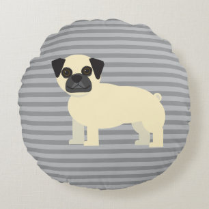 Pug Gray Lined Round Pillow