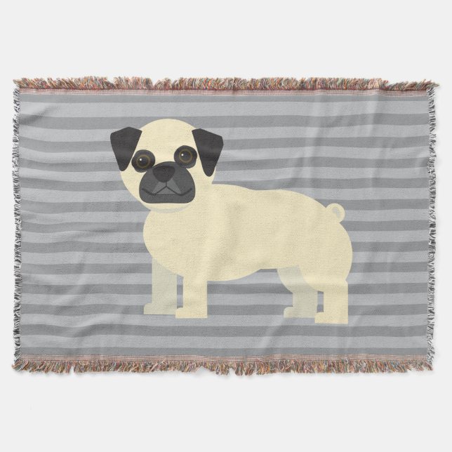 Pug Gray Lined Throw Blanket (Front)