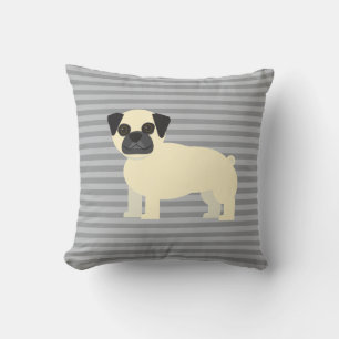 Pug Gray Lined Throw Pillow