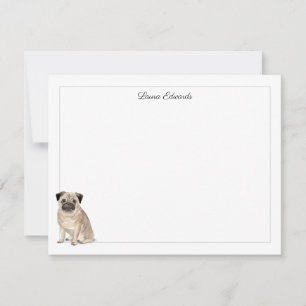 Pug Grey Border Personalized Stationery Card