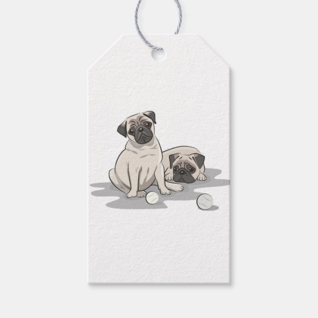 Pug Group Cartoon Gift Tags (Front)