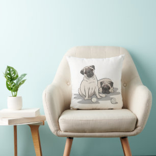 Pug Group Cartoon Throw Pillow