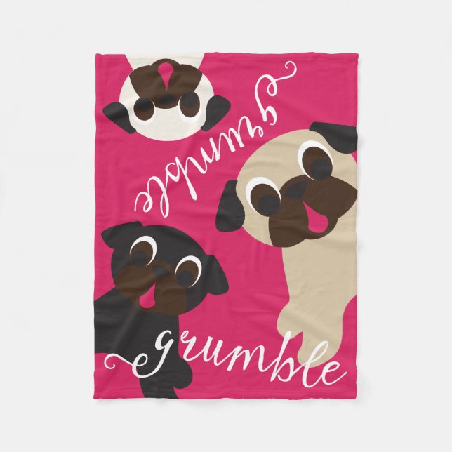 Pug Grumble Fleece Throw Blanket (Front)
