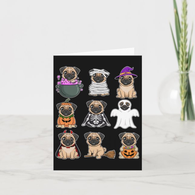 Pug Halloween Costume Spooky Ghost Pumpkin Pug Hal Card (Front)