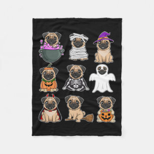 Pug Halloween Costume Spooky Ghost Pumpkin Pug Hal Fleece Blanket