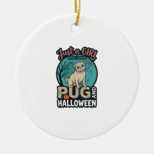 Pug Halloween Girl Vintage Vector Design_1 Ceramic Ornament