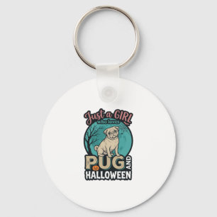 Pug Halloween Girl Vintage Vector Design_1 Keychain