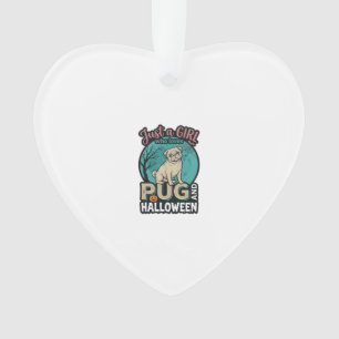 Pug Halloween Girl Vintage Vector Design_1 Ornament