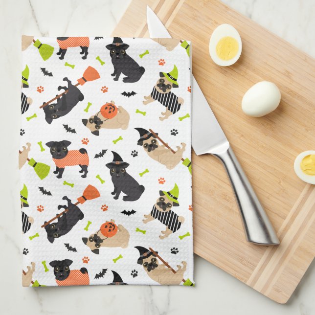 Pug Halloween Kitchen Towel (Quarter Fold)