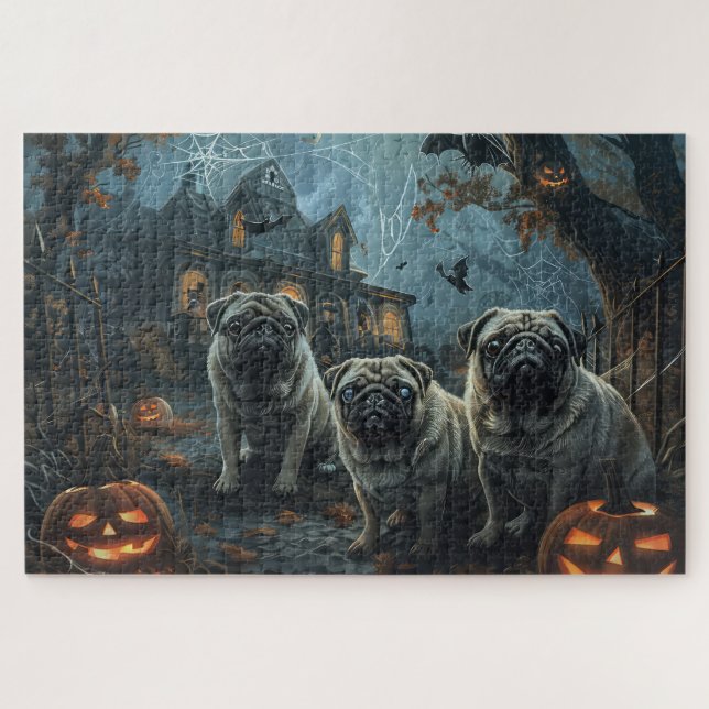 Pug Halloween Night Doggy Delight Jigsaw Puzzle (Horizontal)