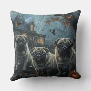 Pug Halloween Night Doggy Delight Throw Pillow