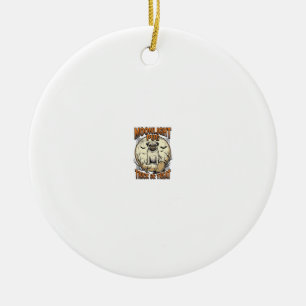 Pug Halloween Shirt with Vintage Engraving Moon_1 Ceramic Ornament