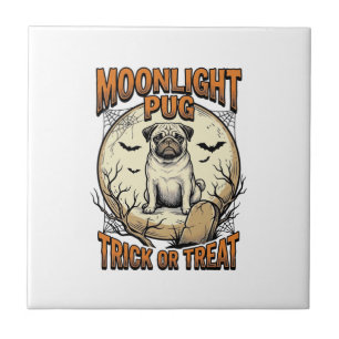 Pug Halloween Shirt with Vintage Engraving Moon_1 Tile