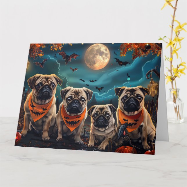 Pug Halloween Spooky  Card (Yellow Flower)