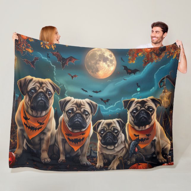 Pug Halloween Spooky  Fleece Blanket (In Situ)