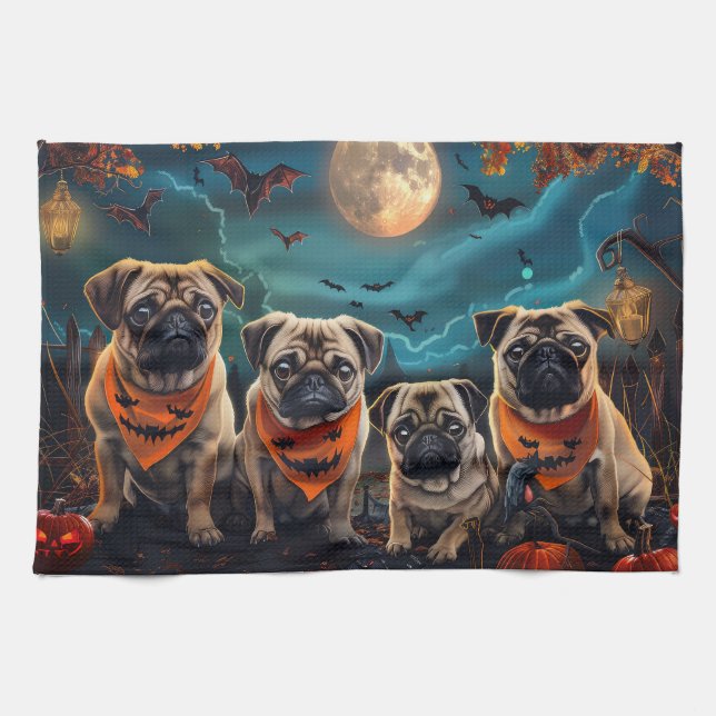 Pug Halloween Spooky  Kitchen Towel (Horizontal)