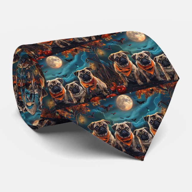 Pug Halloween Spooky  Tie (Rolled)