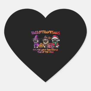 Pug Halloween Thanksgiving Christmas Classic T-Shi Heart Sticker