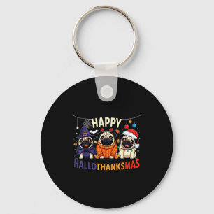 Pug Halloween Thanksgiving Christmas Happy Halloth Keychain