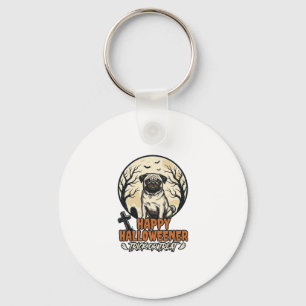 Pug Halloween Trick or Treat Vintage Engraving Des Keychain