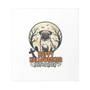 Pug Halloween Trick or Treat Vintage Engraving Des Notepad