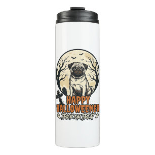 Pug Halloween Trick or Treat Vintage Engraving Des Thermal Tumbler