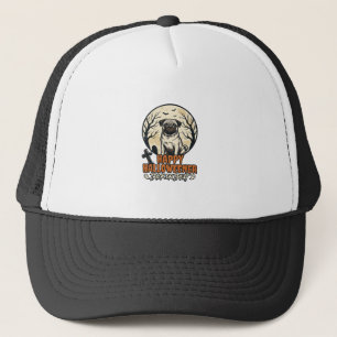 Pug Halloween Trick or Treat Vintage Engraving Des Trucker Hat