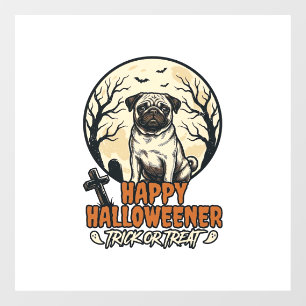 Pug Halloween Trick or Treat Vintage Engraving Des Window Cling