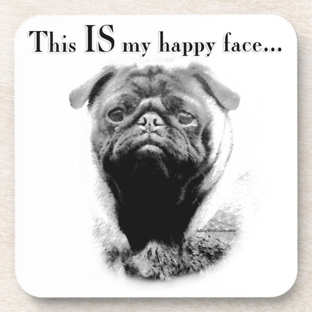 Pug Happy Face Coaster (Front)