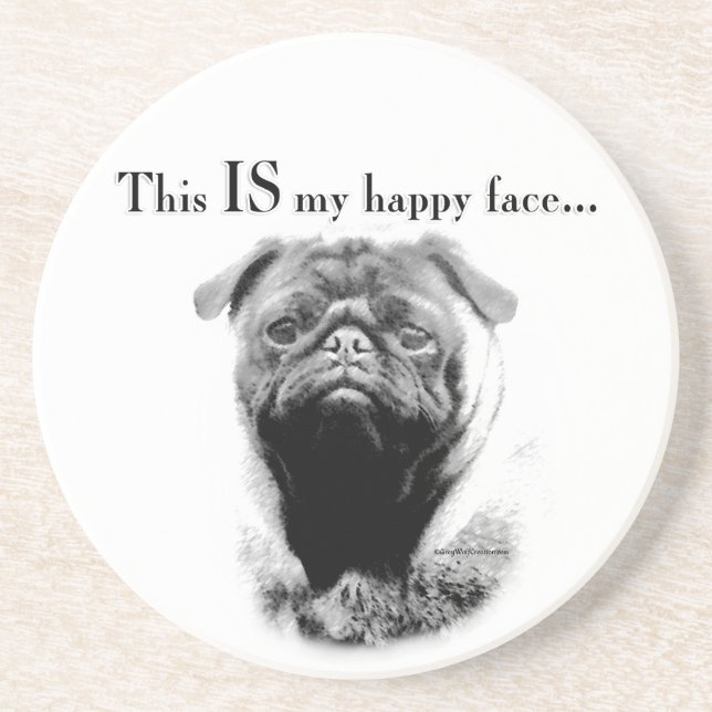 Pug Happy Face Coaster (Front)