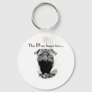 Pug Happy Face Keychain
