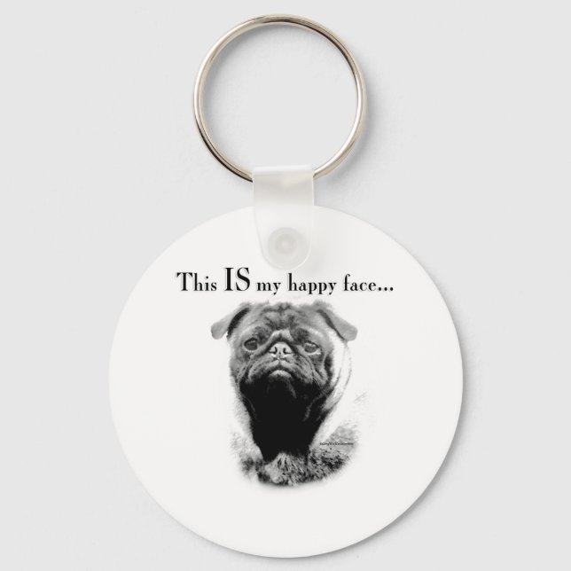 Pug Happy Face Keychain (Front)