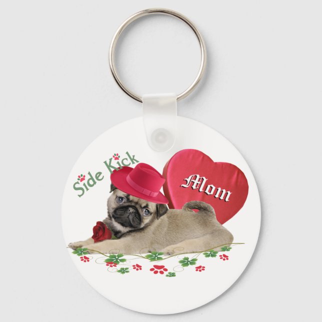 Pug Has Heart gifts Keychain (Front)