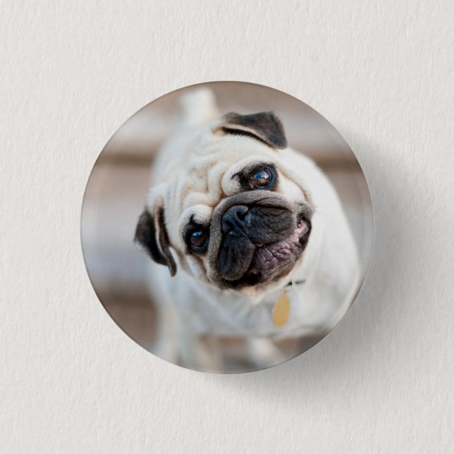 Pug Head Tilt 1 Inch Round Button (Front)