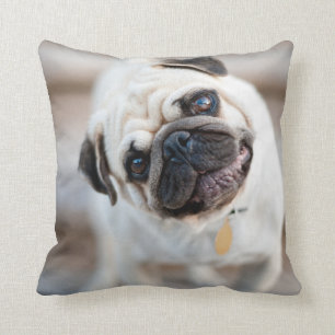 Pug Head Tilt Throw Pillow