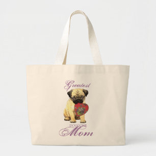 Pug Heart Mom Large Tote Bag